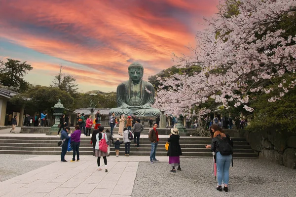 Kamakura Japan Tourists Visitors Taking Pictures Pray Wish Great Buddha — 图库照片
