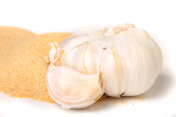 Garlic and garlic powder — Stock Photo, Image