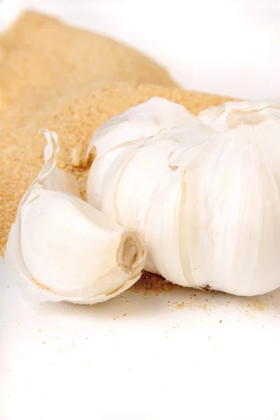 Garlic and garlic powder — Stock Photo, Image