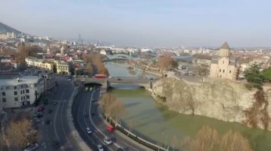 Tbilisi Narikala kale, Georgia ile akşam manzarası