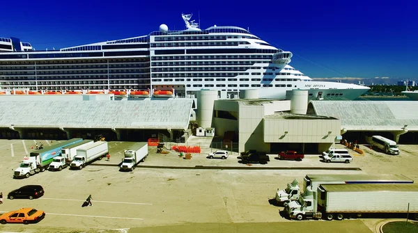 Miami - 27. februar 2016: kreuzfahrtschiffe im miami hafen. die Stadt — Stockfoto