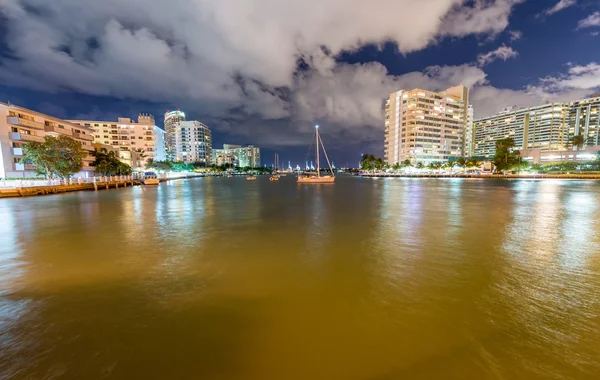 Miami buildings at night. Beautiful city skyline