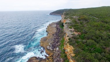 Shelly Beach kıyı şeridi, Sydney - Avustralya havadan görünümü