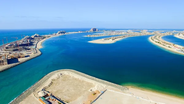 Dubai, sztuczną wyspę Palm Jumeirah z powietrza — Zdjęcie stockowe