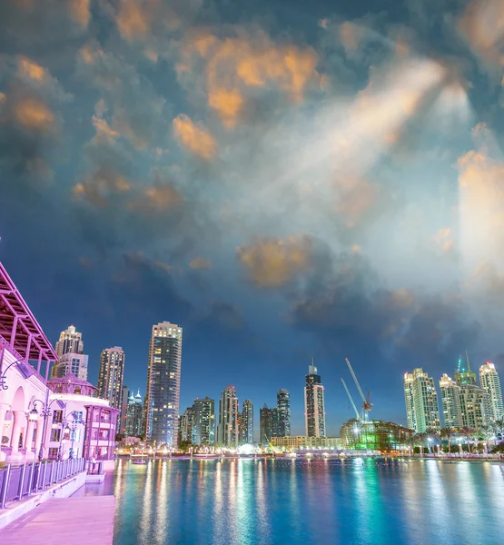 Tall buildings of Dubai at sunset, UAE — Stock Photo, Image