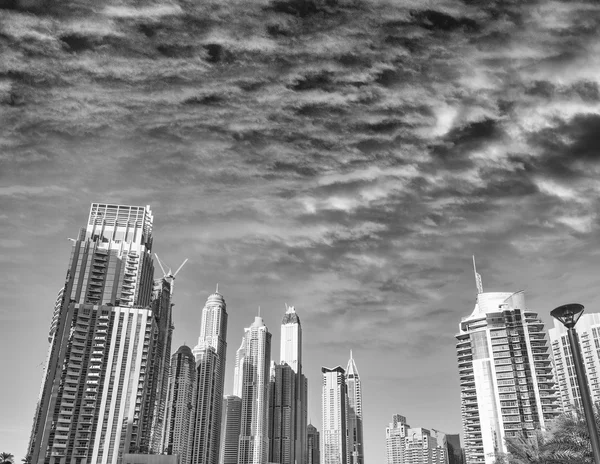 Horizonte preto e branco Dubai ao entardecer — Fotografia de Stock