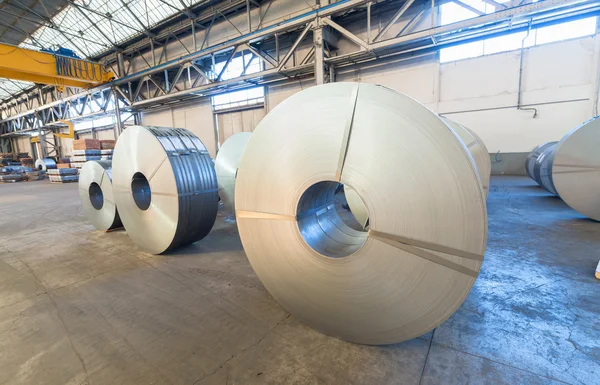 Top view of the stock rolls of sheet steel of company — Stock Photo, Image