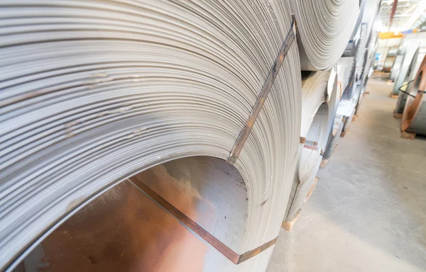 Top view of the stock rolls of sheet steel of company — Stock Photo, Image