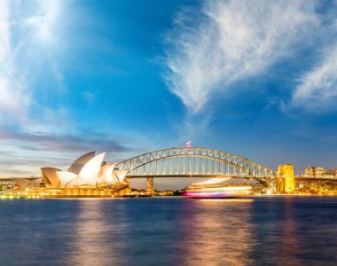 Sydney Harbour at night. Beautiful colors of Australia clipart