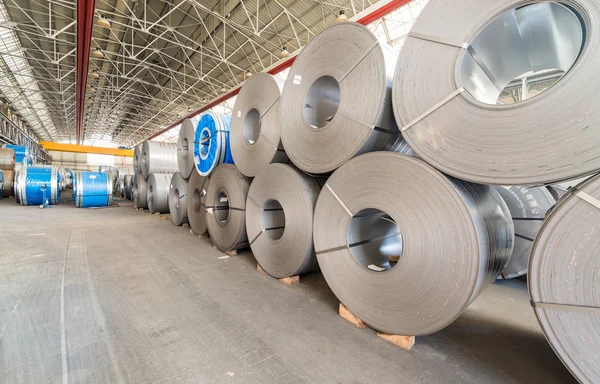 Top view of the stock rolls of sheet steel of company — Stock Photo, Image