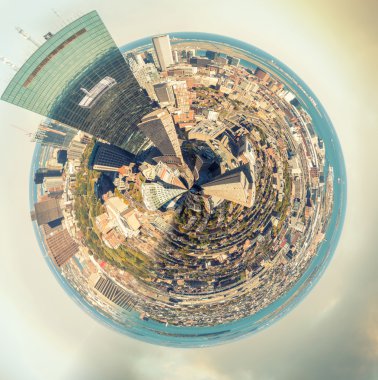 Gezegen Boston - minyatür gezegen Boston Skyline gün batımında