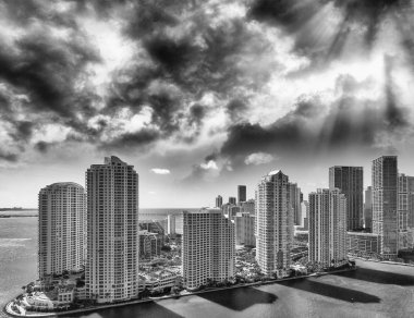 Downtown Miami güzel siyah ve beyaz havadan görünümü