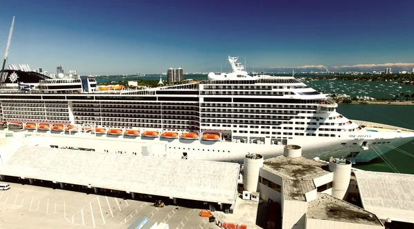 Miami - 27 februari 2016: Cruiseschepen aangemeerd in de haven van Miami. Th — Stockfoto