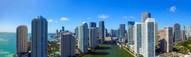 Günbatımı Downtown Miami ve Brickell, havadan görünümü