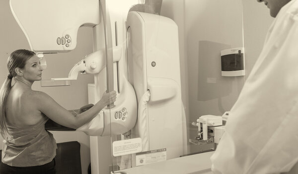 Woman in hospital for mammography scan