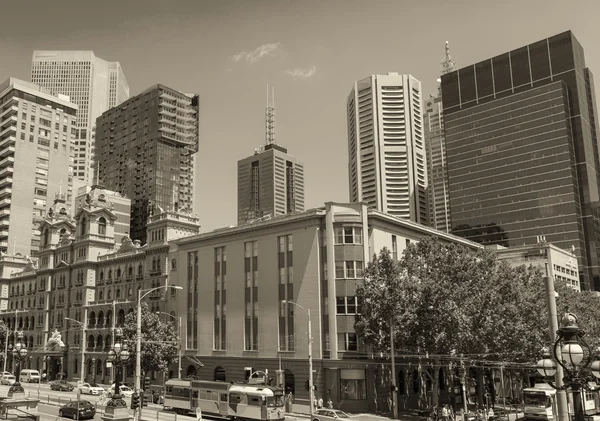 Melbourne şehir manzarası güzel bir gün. Victoria - Avustralya — Stok fotoğraf