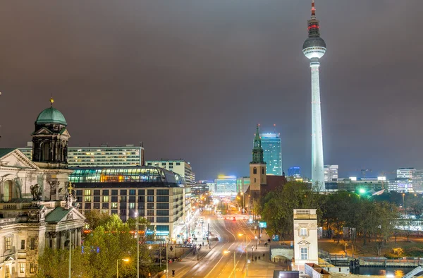 Berlin skyline at night - Aerial view — Stok Foto