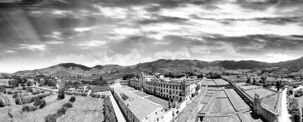 Black and white panoramic aerial view of  Pisa Charterhouse — Stock Photo, Image