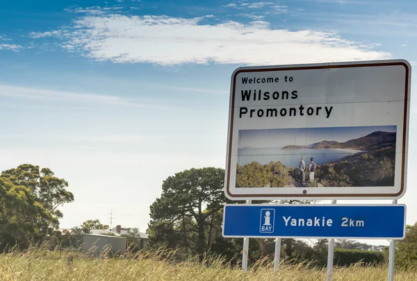 Wilsons Promontory vägskylt, Victoria - Australien — Stockfoto