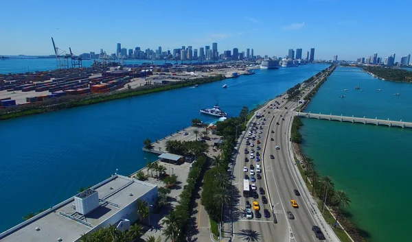 Veduta aerea di MacArthur Causeway a Miami — Foto Stock