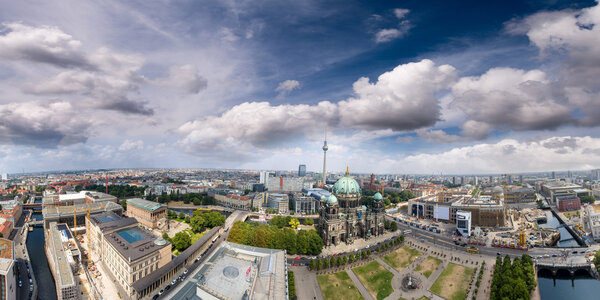 Berliner Dom and city buildings as seen from the air, Germany.