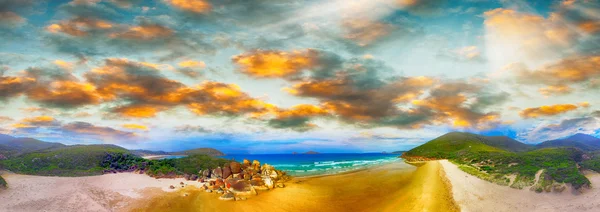 Squeaky Beach, Wilsons Promontory. Vista panorámica aérea del atardecer —  Fotos de Stock