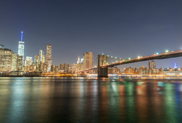 New York Buildings at night, Manhattan skyline.