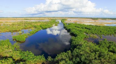Everglades gün batımında, Florida - havadan görünümü