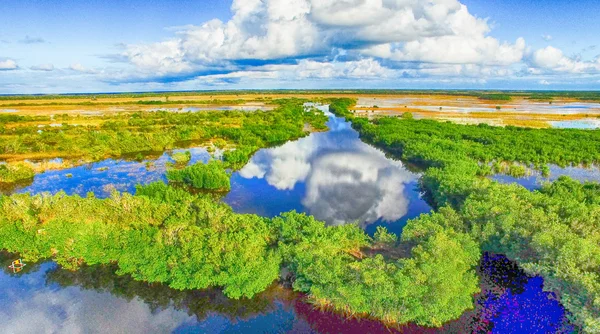 Everglades i solnedgången, Florida - Flygfoto — Stockfoto