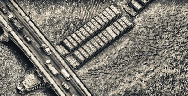 Vrachtschip Thames river crossing — Stockfoto