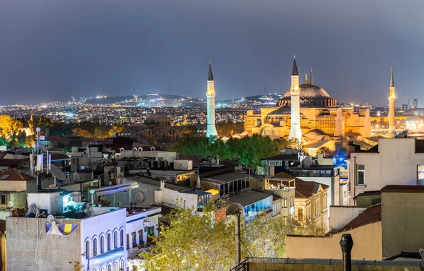Magnificence of Hagia Sophia Museum at night, aerial view of Ist — Stock Photo, Image