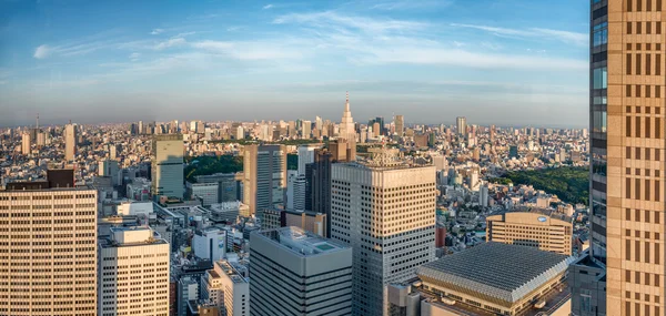 Tokió, Japán. A légi felvétel a Shinjuku épületek naplementekor — Stock Fotó