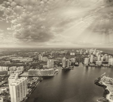 Miami Beach hava, siyah ve beyaz havadan görünümü