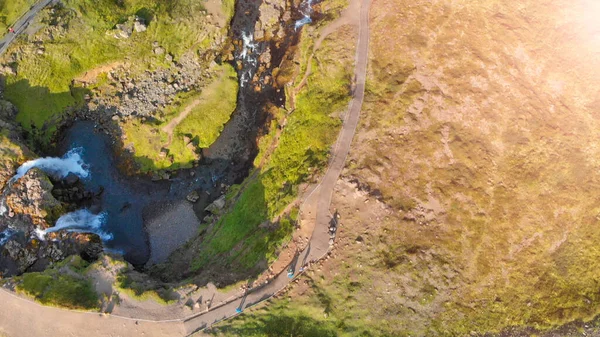 Kirkjufellfoss Vodopády Letecký Výhled Island — Stock fotografie