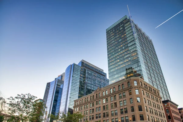 Boston Financial District Wolkenkrabbers Bij Zonsondergang Massachusetts — Stockfoto