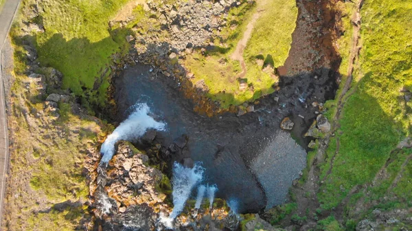Kirkjufellfoss Vodopády Letecký Výhled Island — Stock fotografie