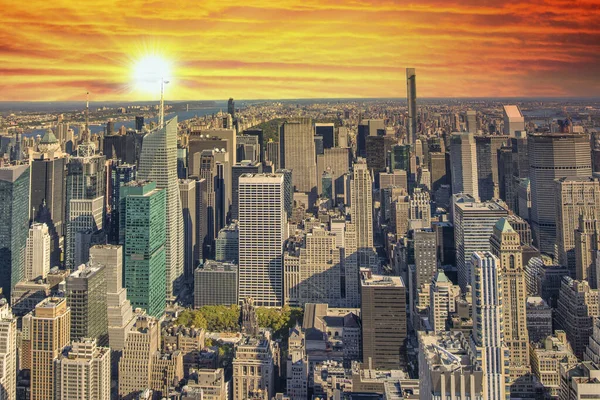 Midtown Manhattan sunset aerial skyline, New York City.
