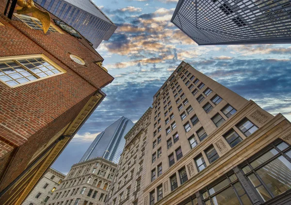 Solnedgång Syn Boston Byggnader Från City Street Massachusetts Usa — Stockfoto