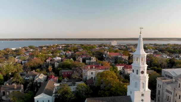 Panoramic aerial view of Charleston skyline from city park, South Carolina — Stock Video