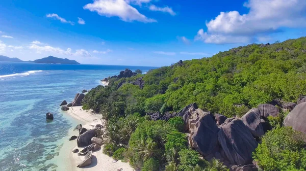Digue Seychellene Flybilde Kystlinje Fra Droneperspektiv – stockfoto