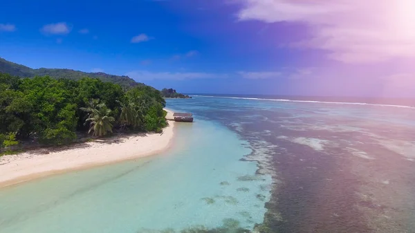 Digue Seychelles Vista Aérea Costa Desde Perspectiva Los Drones — Foto de Stock