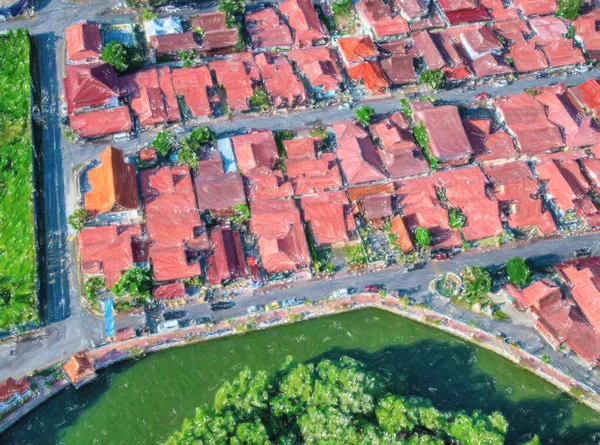 Ilustración Vista Aérea Aérea Del Río Melaka Malaca Malasia —  Fotos de Stock