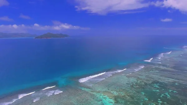 Praia Incrível Digue Belo Dia Seychelles Vista Aérea Drone — Fotografia de Stock