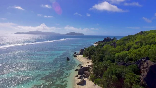 Digue Seyşeller Güneşli Bir Günde Inanılmaz Tropikal Plajın Havadan Görünüşü — Stok fotoğraf