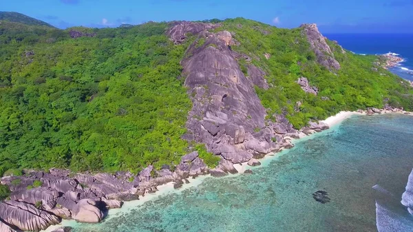 Digue Seychellen Luftaufnahme Des Erstaunlichen Tropischen Strandes Einem Sonnigen Tag — Stockfoto