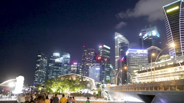 Singapore January 2020 Marina Bay Night Skyscrapers Lights — Stock Photo, Image