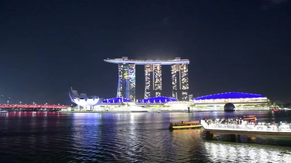 Singapore Styczeń 2020 Marina Bay Nocy Światłami Drapaczy Chmur — Zdjęcie stockowe