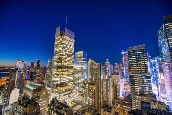 Nattljus Manhattan Flygvy Över New York City — Stockfoto
