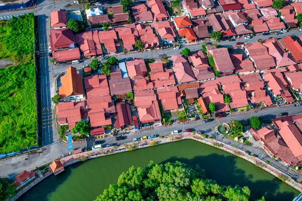 Malacca Malaysia December 2019 Overhead Air View Melaka River Towns — стокове фото