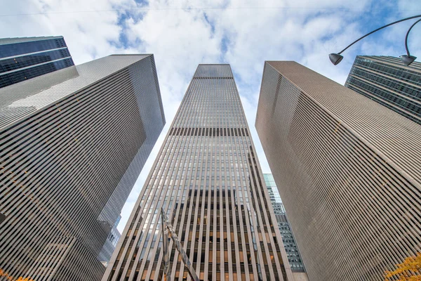 Lange Wolkenkrabbers Van New York Business Center Zonsondergang Uitzicht Vanaf — Stockfoto